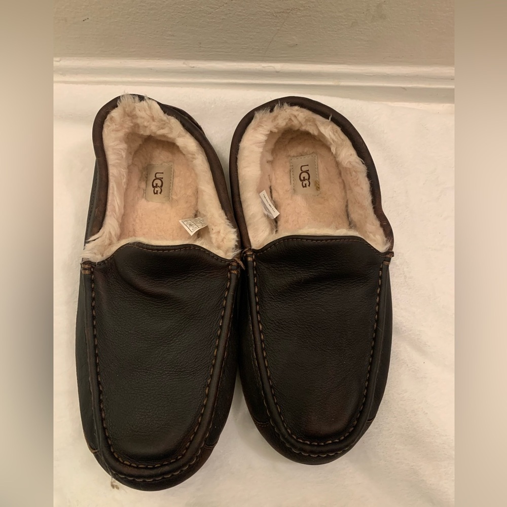 UGG Men’s Ascot Tea Leather Sheepskin Loafer Slippers Style 5379 Brown Size 12